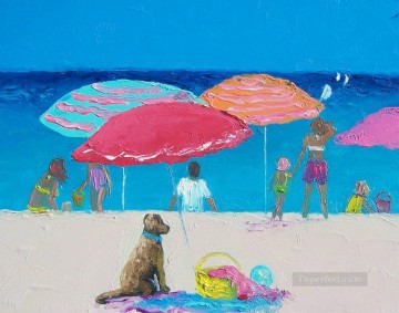 ビーチにいる犬 子供の印象派 Oil Paintings